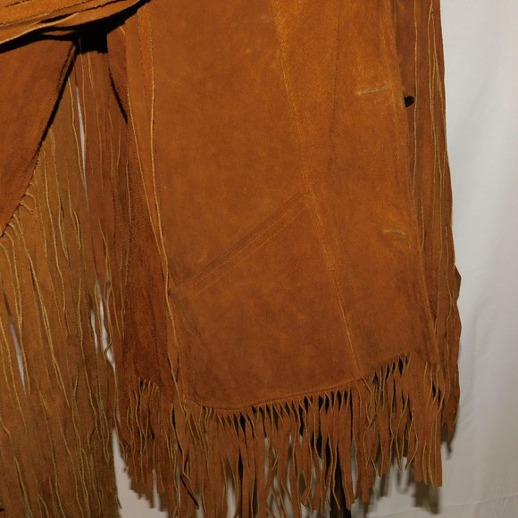 Suede Leather Fringe Vintage Coat 24" Fringe! Boho Hippie Rancher Western Jacket - Picture 14 of 15